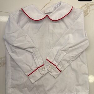 Little English White Long Sleeve Shirt l, Peter Pan collar with Red Trim